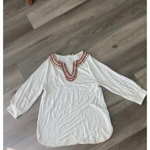 Women's Soft Surroundings Ivory Sarita Top Soft Knit Crochet Neckline Medium